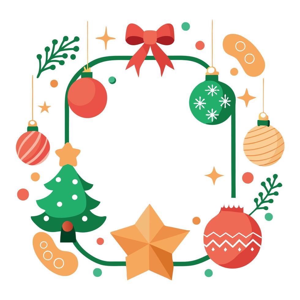 Christmas frame for greeting card with balls and xmas decoration vector