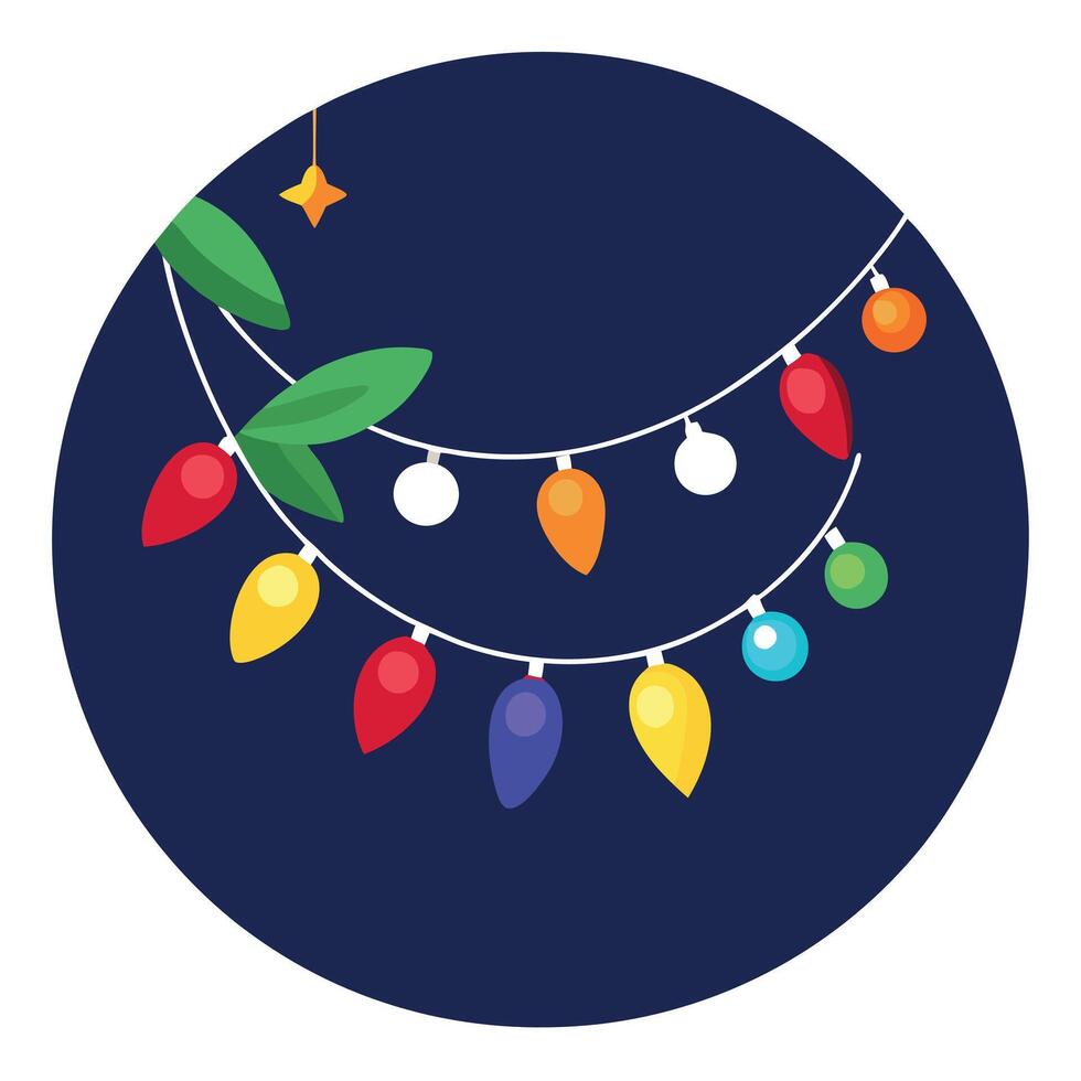 Christmas Garland Bokeh Lights on Dark Blue Background vector