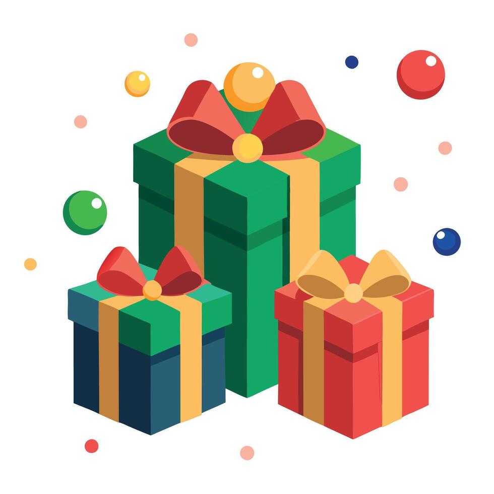 Christmas gift boxes and bokeh lights 3d illustration vector