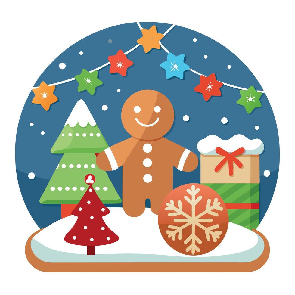 Christmas gingerbread cookies on a wooden background. Decorated with snowflakes and garlands. vector