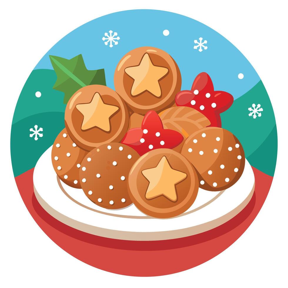Christmas gingerbread cookies on the table. plate of freshly baked gingerbread. vector