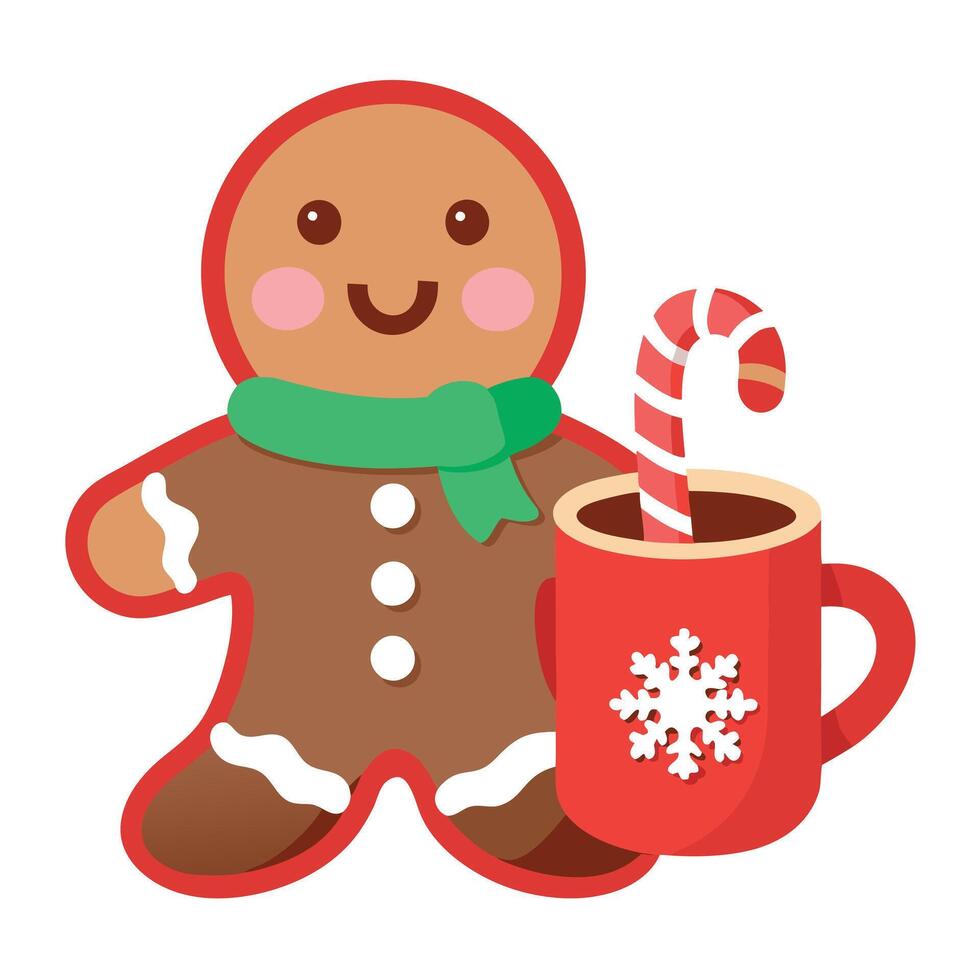 Christmas gingerbread man cookies and mug of hot cocoa vector