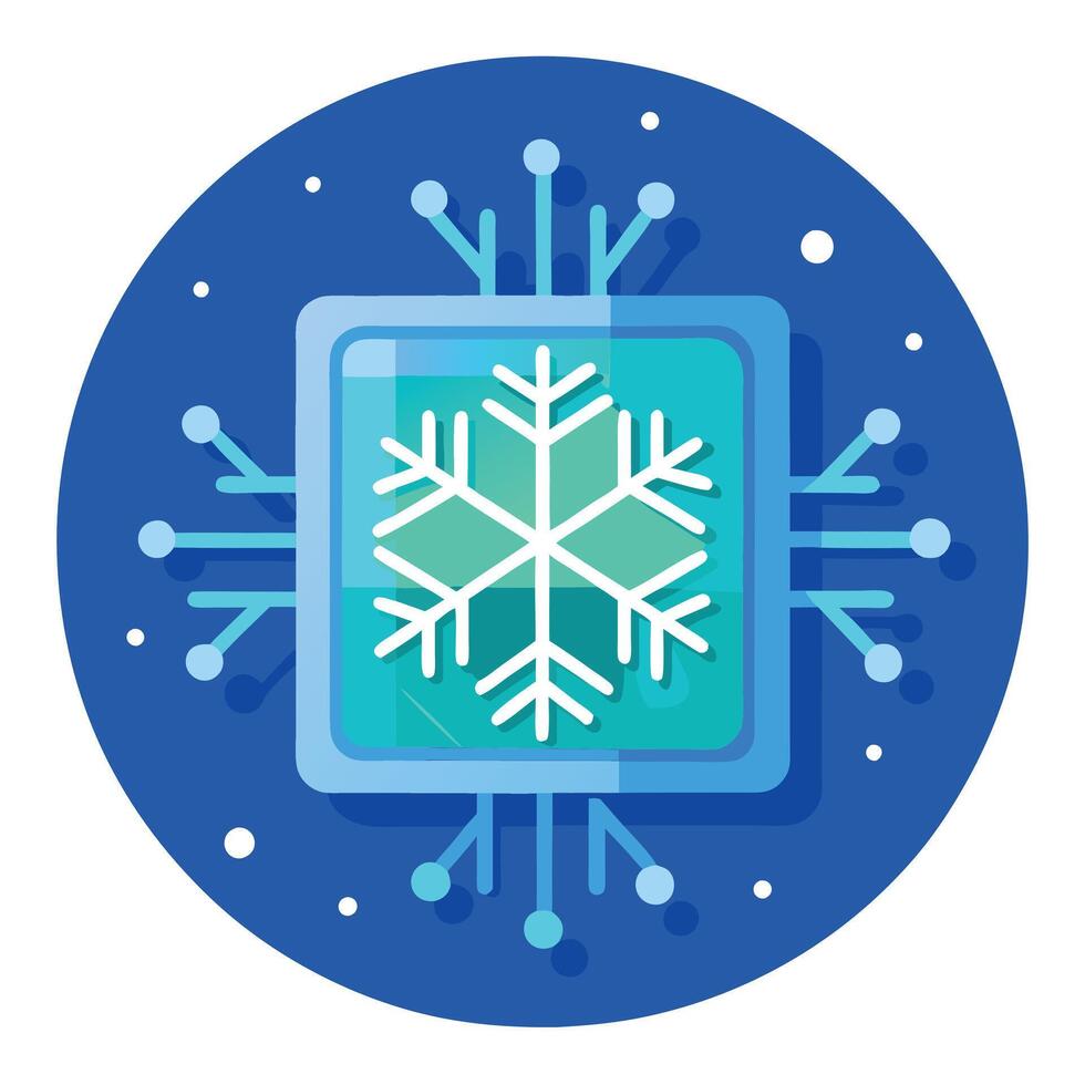 Christmas Greeting. Glittering Snowflake Microchip on Blue Background vector