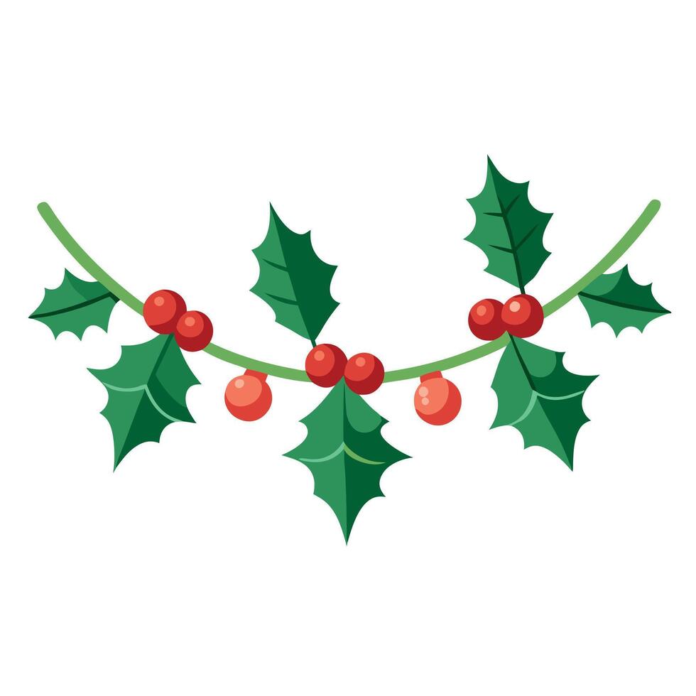 Christmas Holly Berries Banner Garland Watercolour Illustration Isolated vector