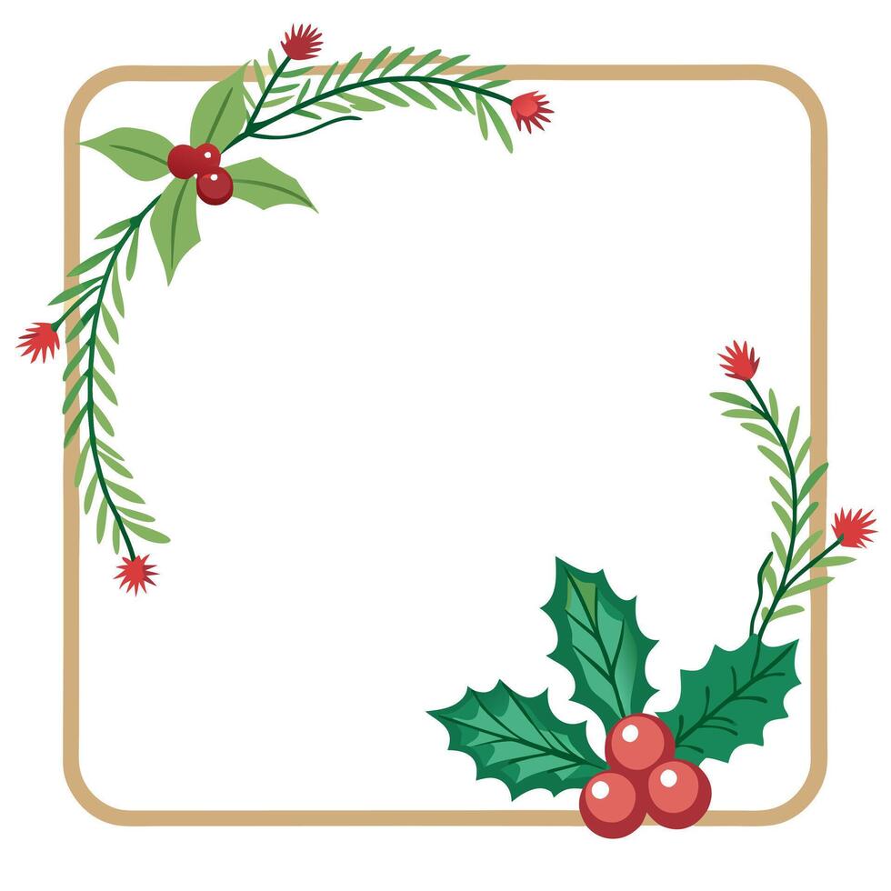 Christmas holly fir branch frame border with transparent background vector
