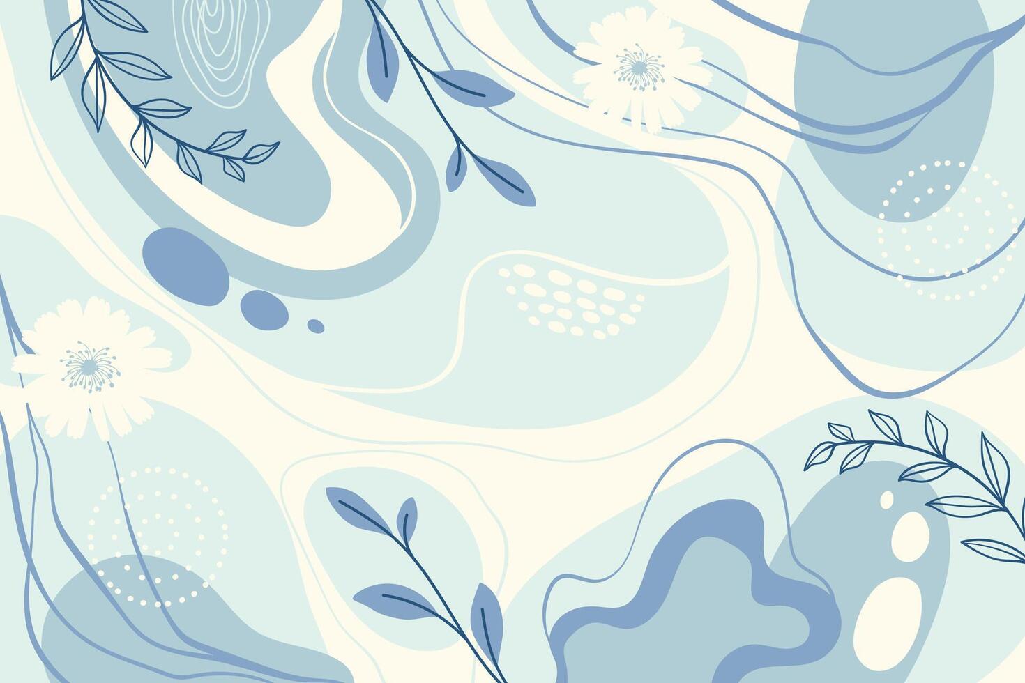 Abstract Monochrome Background in Soft Blue with Leaves and Branches. Floral banner perfect for social media, web vector