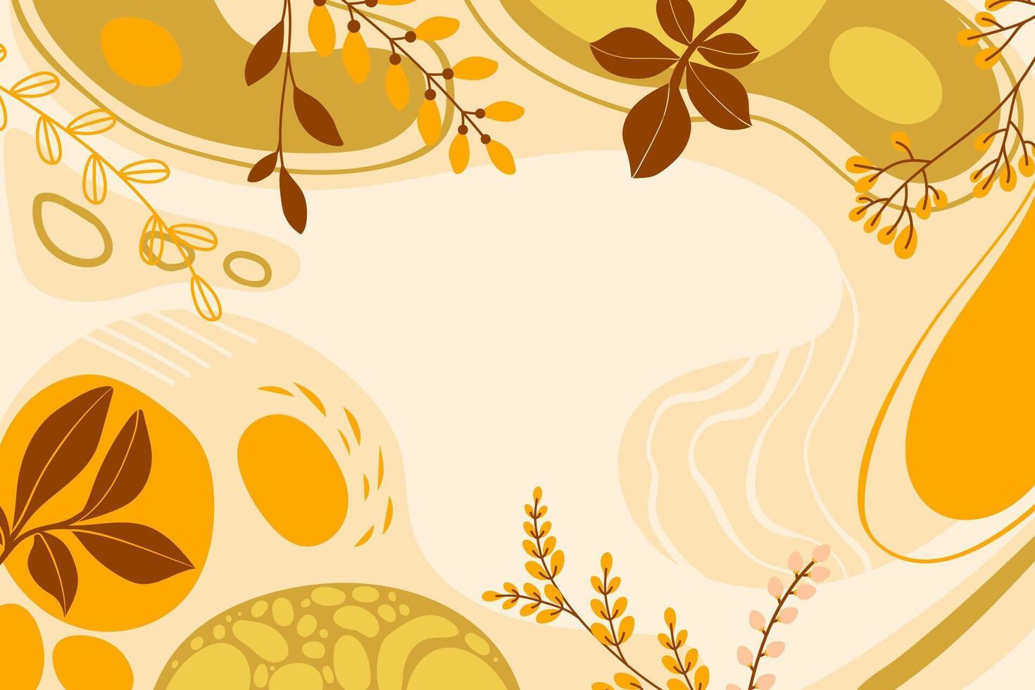 Abstract Background with Geometrical Shapes in Yellow and Brown Hues with Leaves and Branches. Autumn template banner perfect for social media, web, print. vector