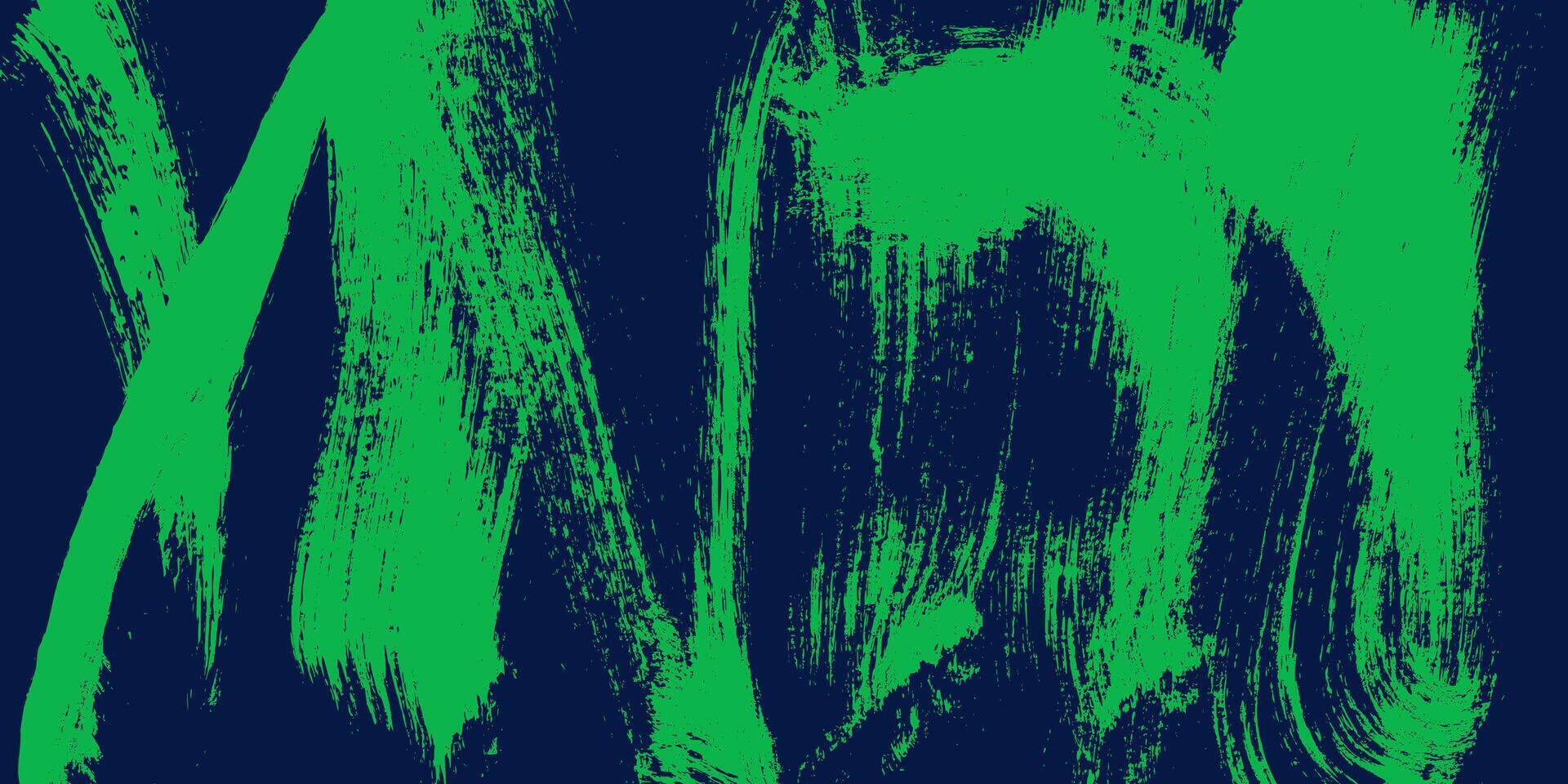 Bold Brush Strokes in Vibrant Green on Dark Blue Background. Abstract distressed composition. vector