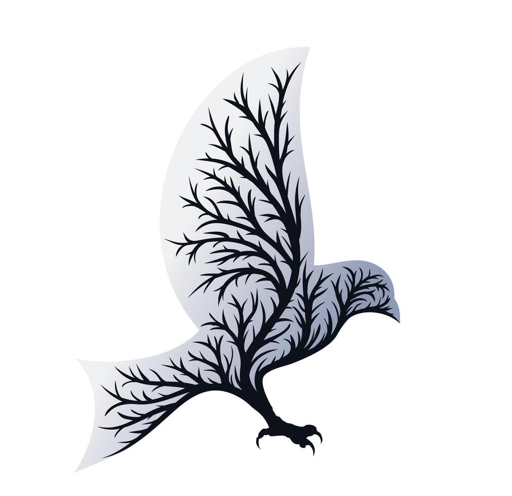 The symbol of bird of prey in the autumn forest. vector