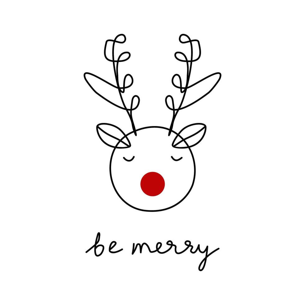 Minimalist Reindeer with Be Merry Text for Christmas vector