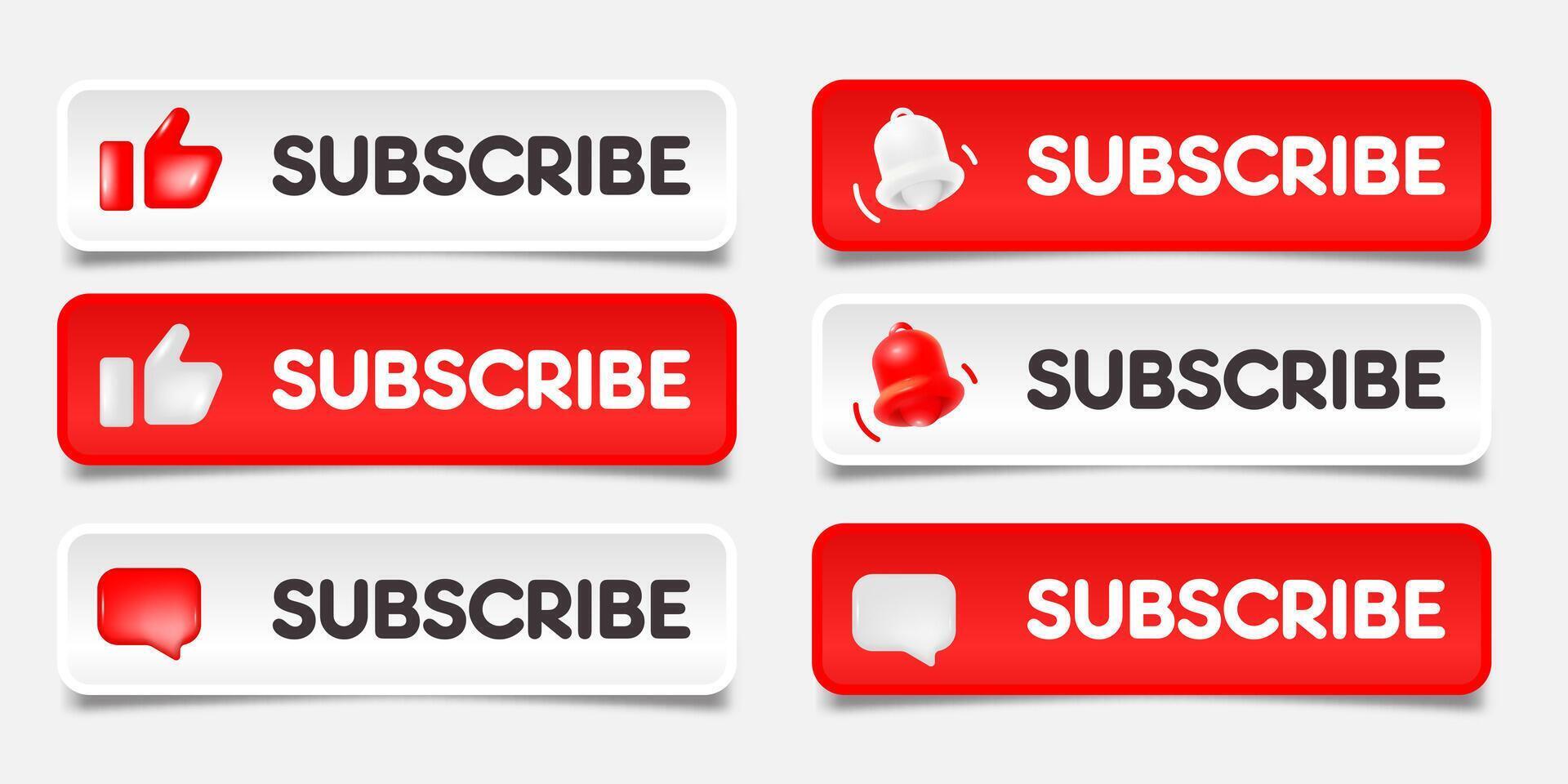 Subscribe, bell button and hand cursor. Red button subscribe to channel, blog. Social media background vector