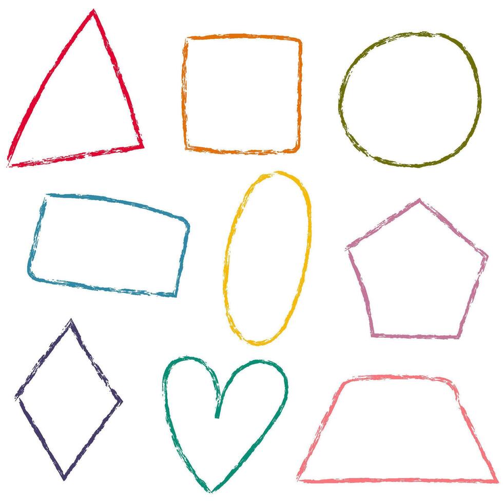 Set of geometric shapes hand drawn with chalk.Hand drawn doodles, geometric shapes written in color chalk vector