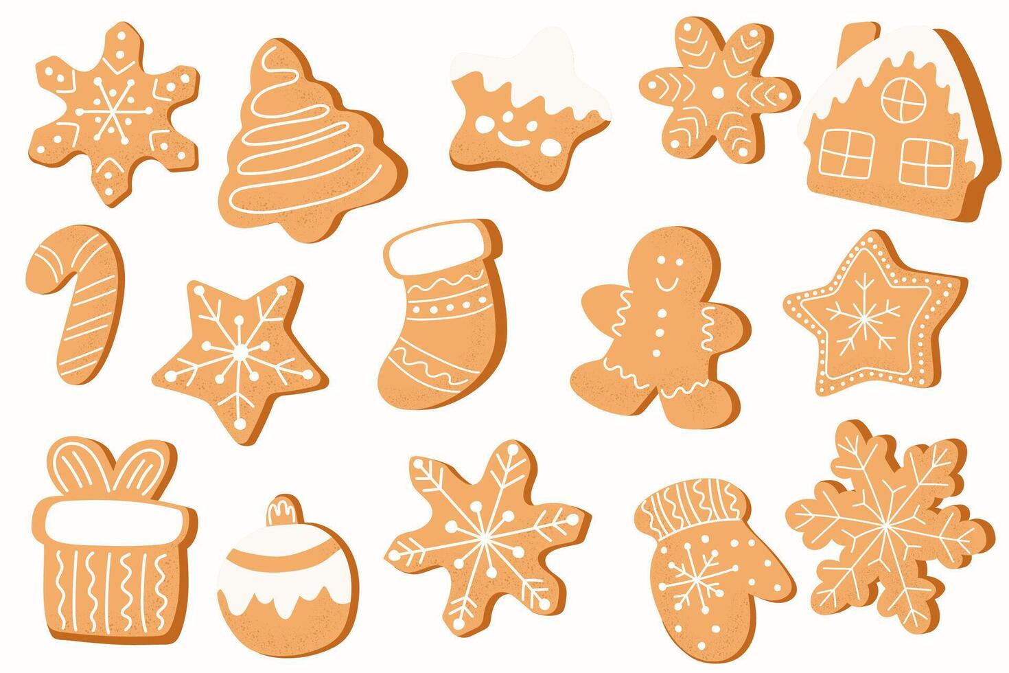 Christmas Gingerbread Cookies. Winter sweet homemade biscuits in different shapes isolated on white background. vector