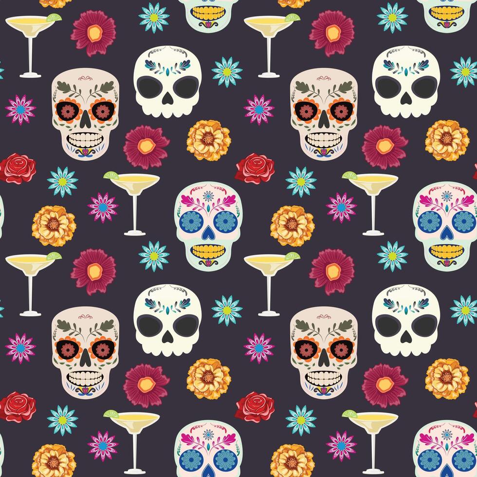Colorful skull with floral adornment, symbolizing Day of the Dead celebrations and Mexican traditions vector