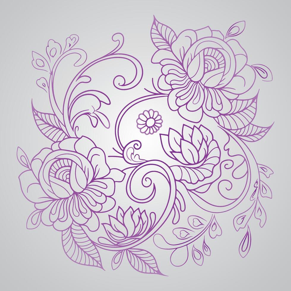 Detailed Floral Ornament with Hand Drawn Elements vector