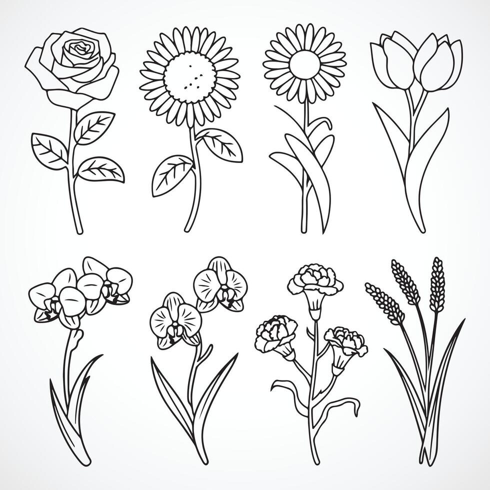 a collection of flowers including Elegant Hand-Illustrated Flower and Leaf Design vector