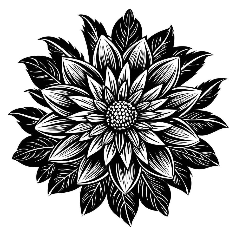 Intricate Floral Illustration in Black and White vector