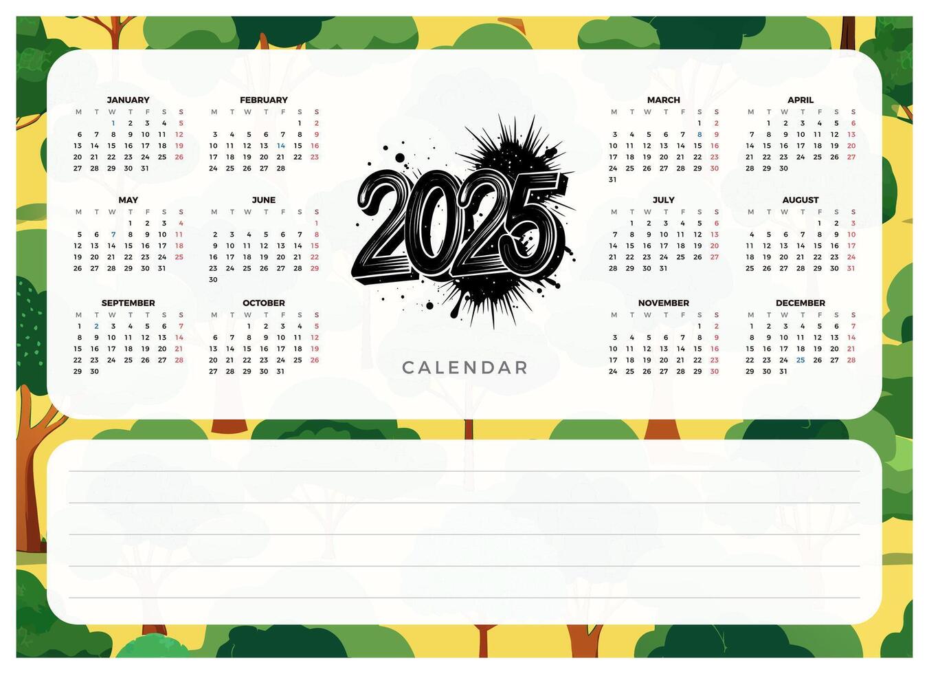 2025 Calendar Template. Downloadable Monthly Calendar Design vector