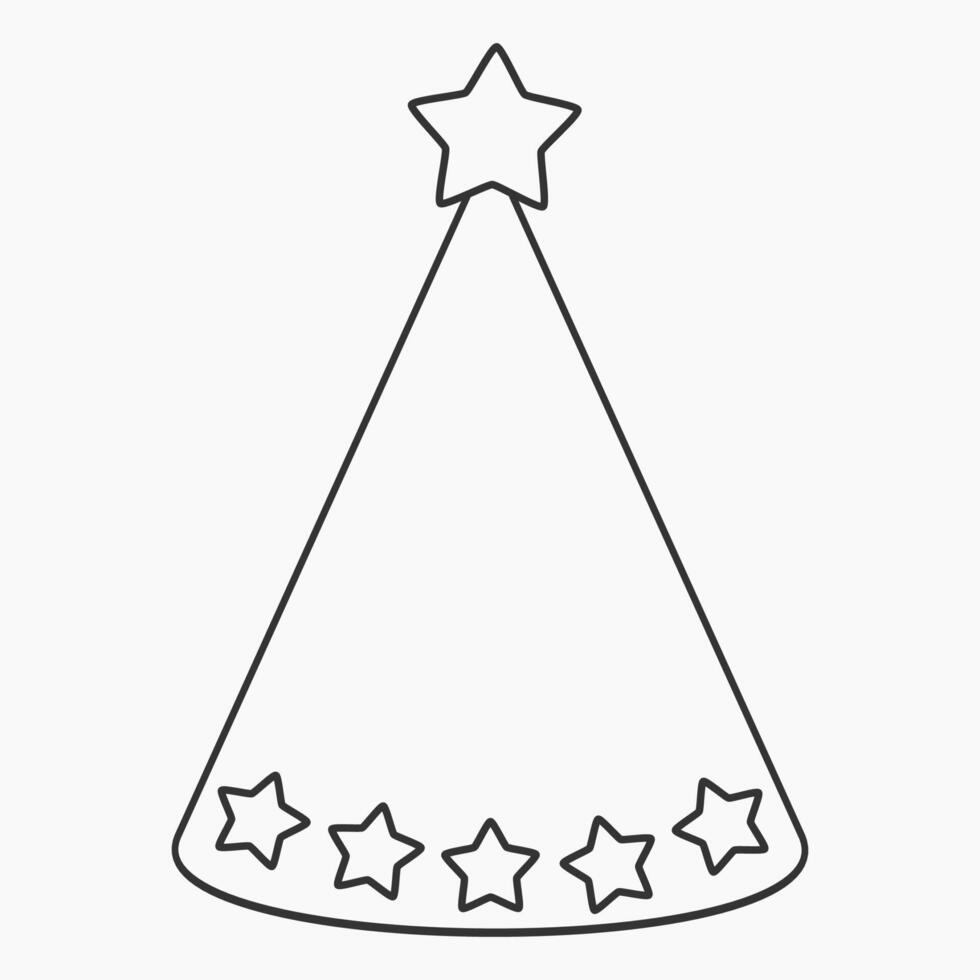 a black and white drawing of a party hat with stars vector