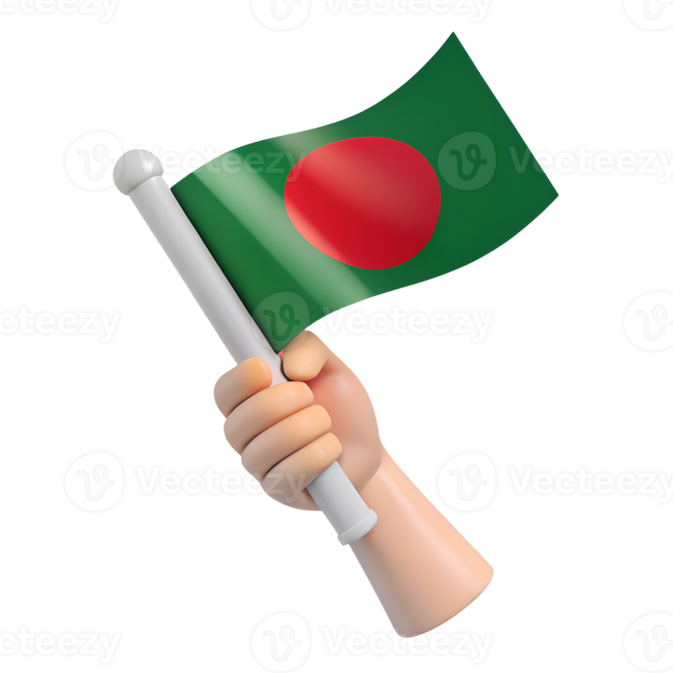 Human hand holding Bangladesh national flag 3d illustration isolated on the transparent background png