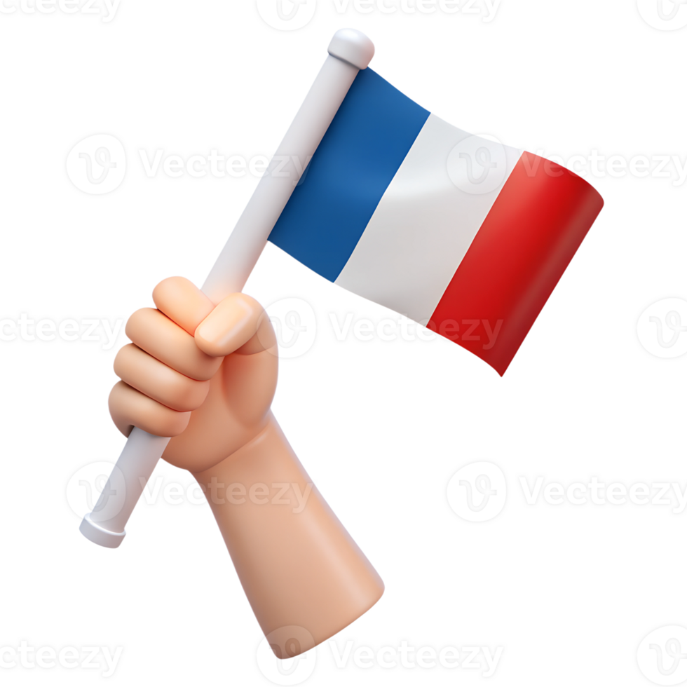 Human hand holding France national flag 3d illustration isolated on the transparent background png