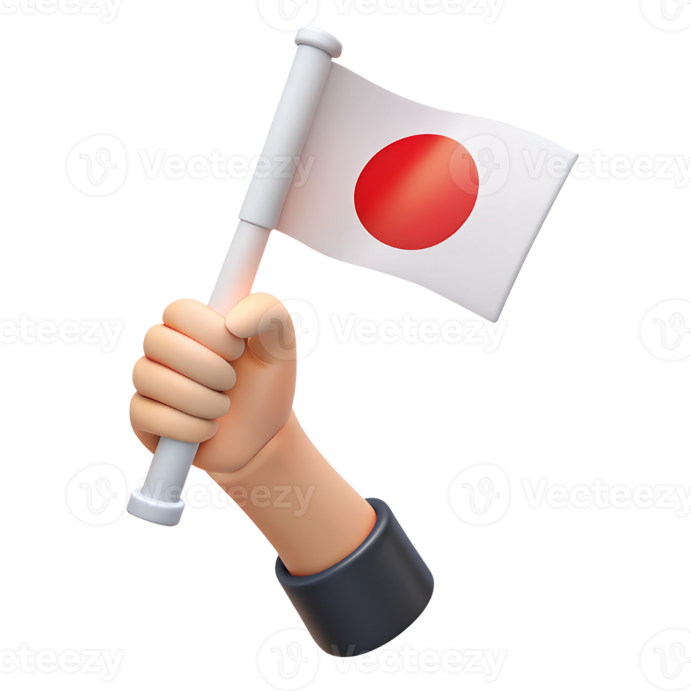 Human hand holding Japan national flag 3d illustration isolated on the transparent background png