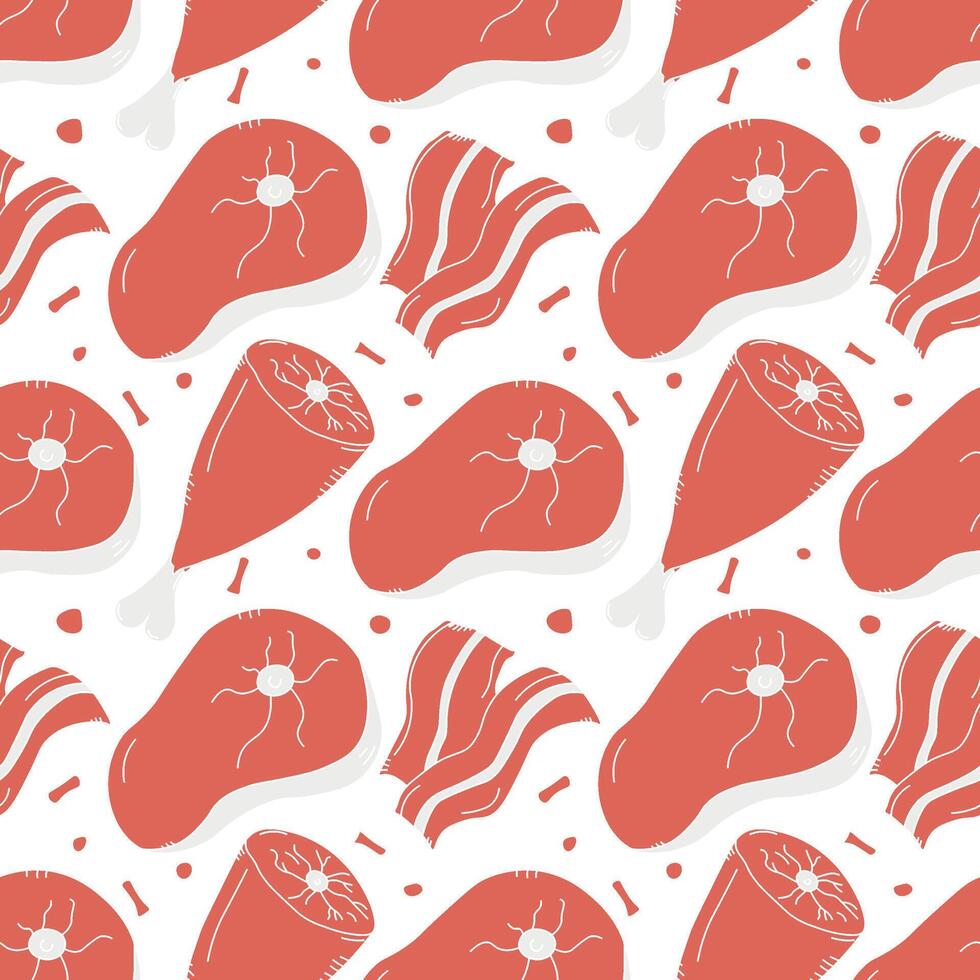 meat pattern. Doodle meat background. illustration with meat products icons vector