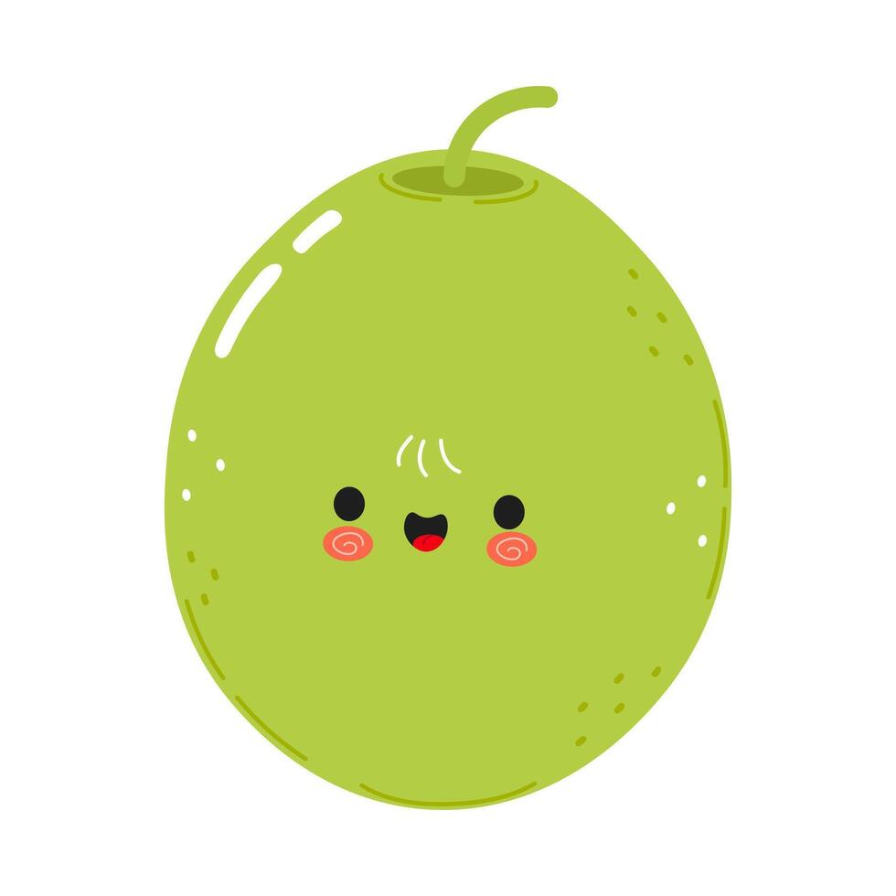 Cute cartoon green olive character with a smiling.. hand drawn cartoon kawaii character illustration icon. Isolated on white background. Green olive character concept vector