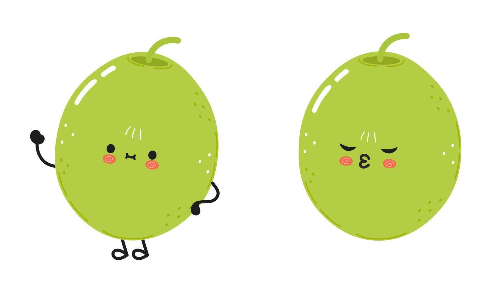 Cute cartoon green olive character with a smiling.. hand drawn cartoon kawaii character illustration icon. Isolated on white background. Green olive character concept vector