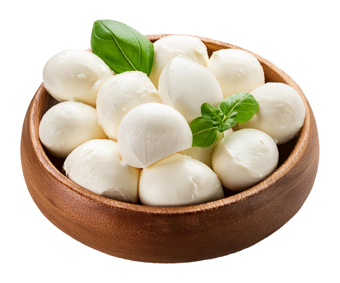Fresh Mozzarella Balls with Basil Garnish png