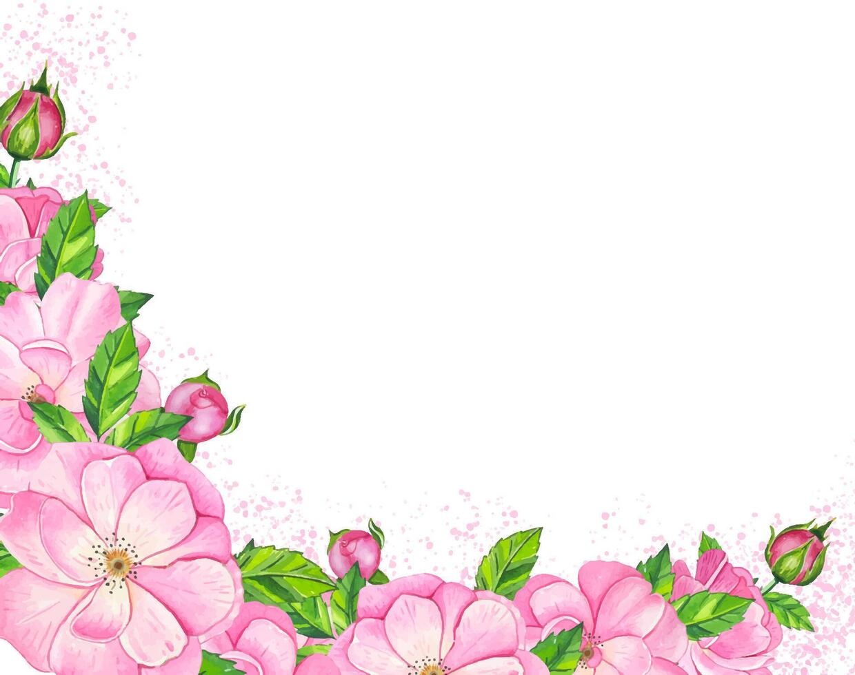 Frame with pink tea rose. Hand drawn watercolor illustration vector