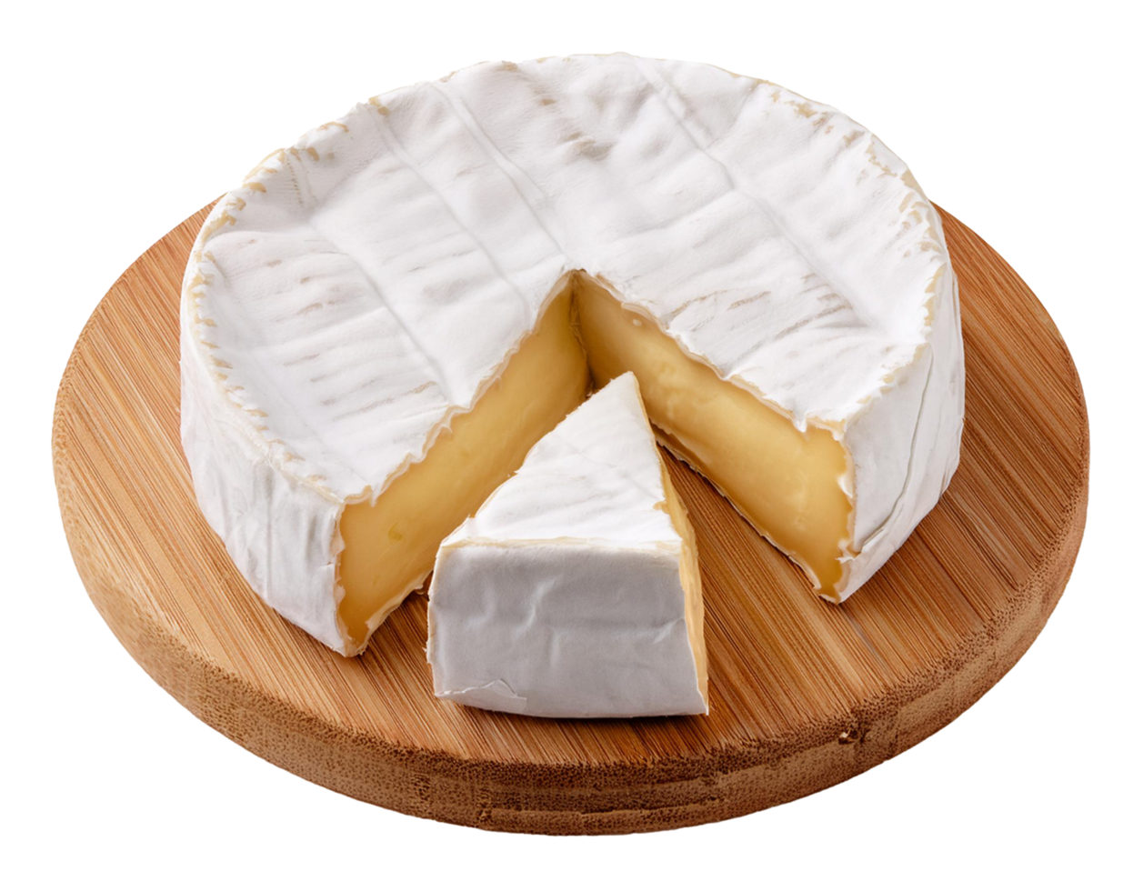 Classic Camembert Cheese with a Wedge Cut png