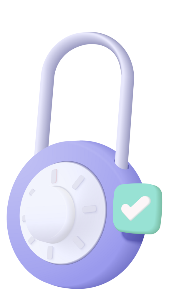 3D padlock for password secure online. Cyber security digital data protection minimal concept. png