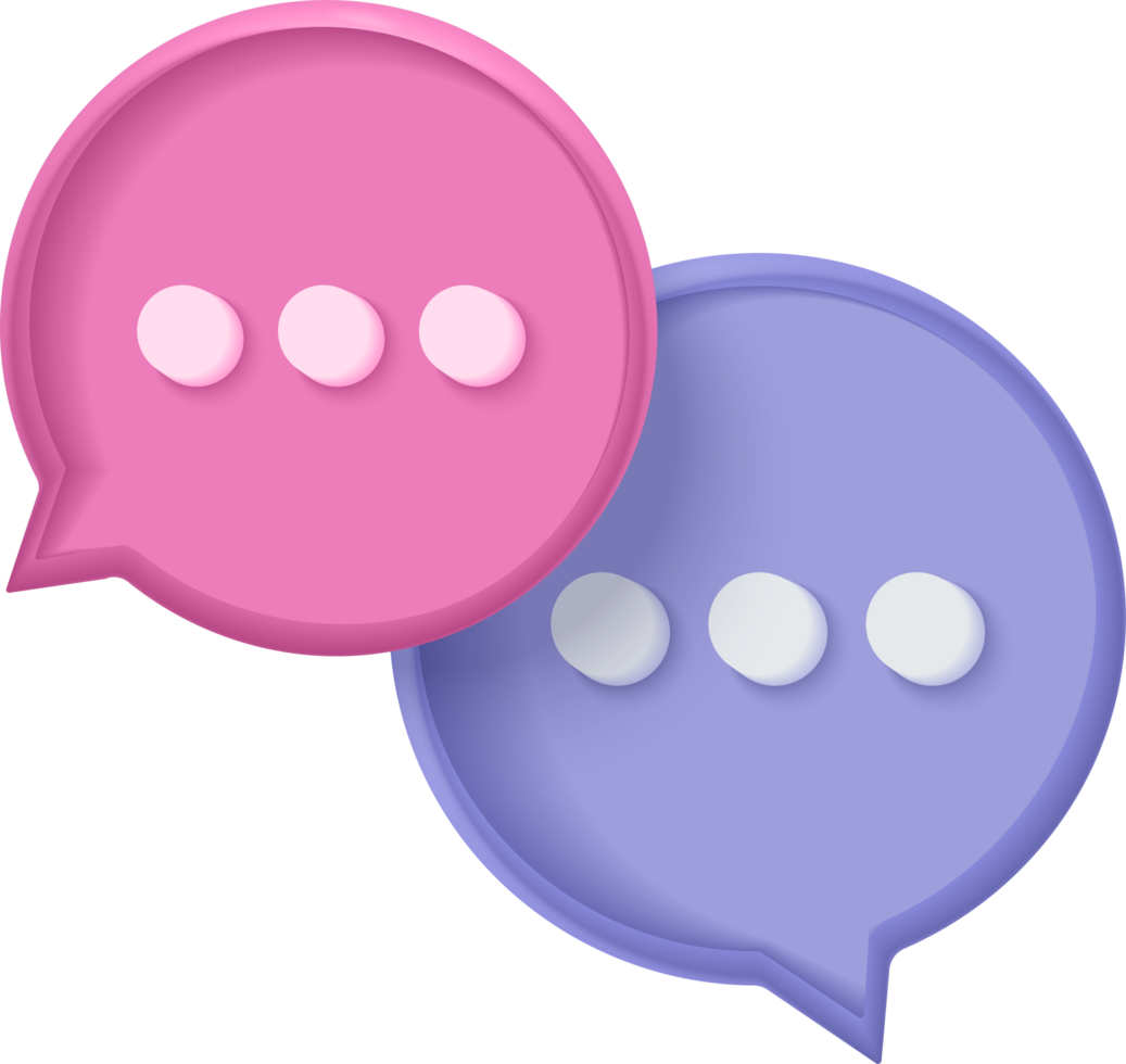 3D speech bubbles symbol on social media icon. Comments thread mention or user reply sign png
