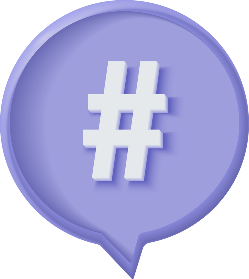 3D hashtag search link on social media notification icon. Comments thread mention or user reply png