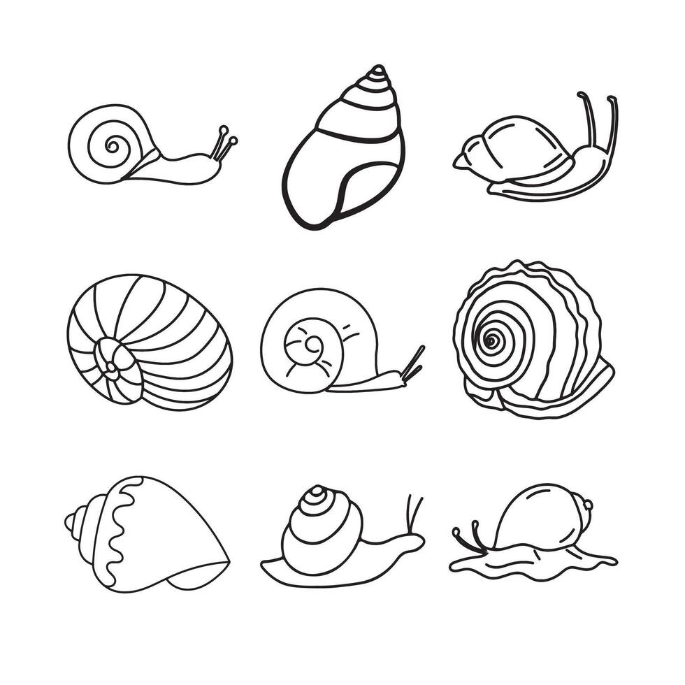 Line art illustration of different snails. vector