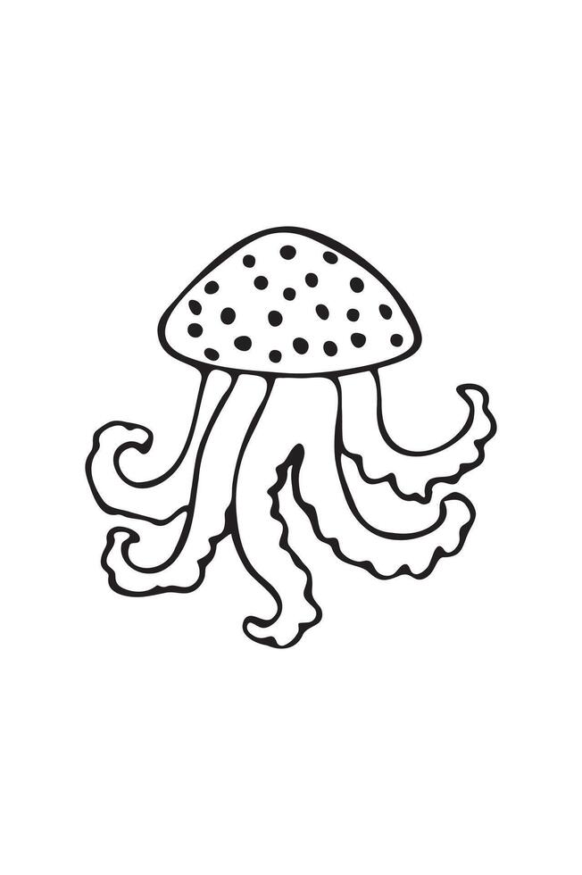 Dotted Jellyfish in Black and White hand drawn illustration. vector