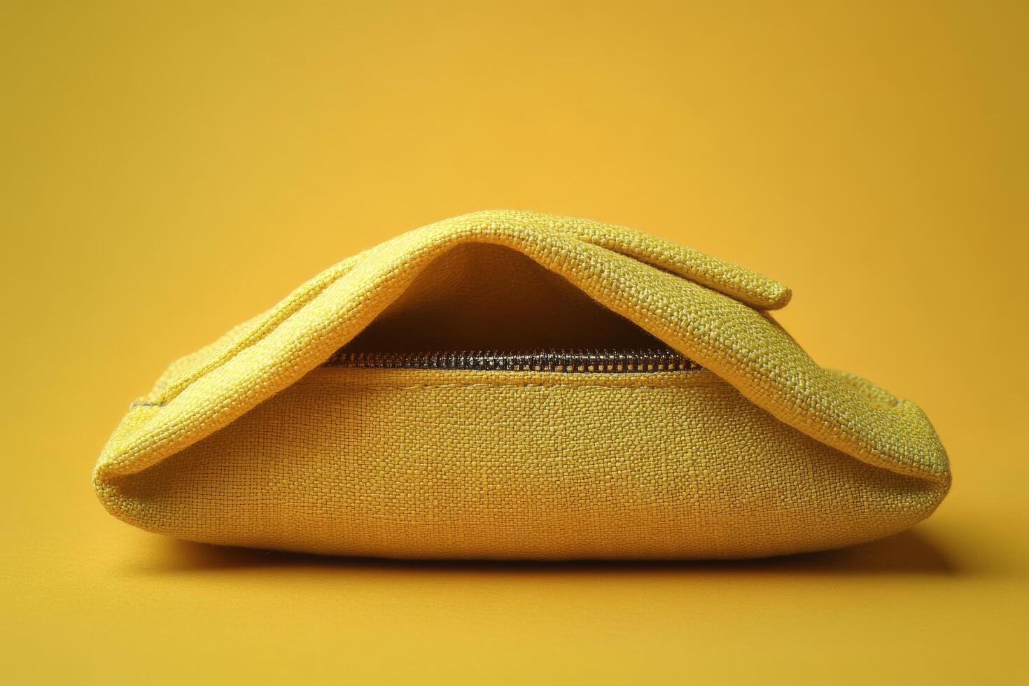 Stylish yellow fabric pouch on a vibrant yellow background showcasing modern design elements photo