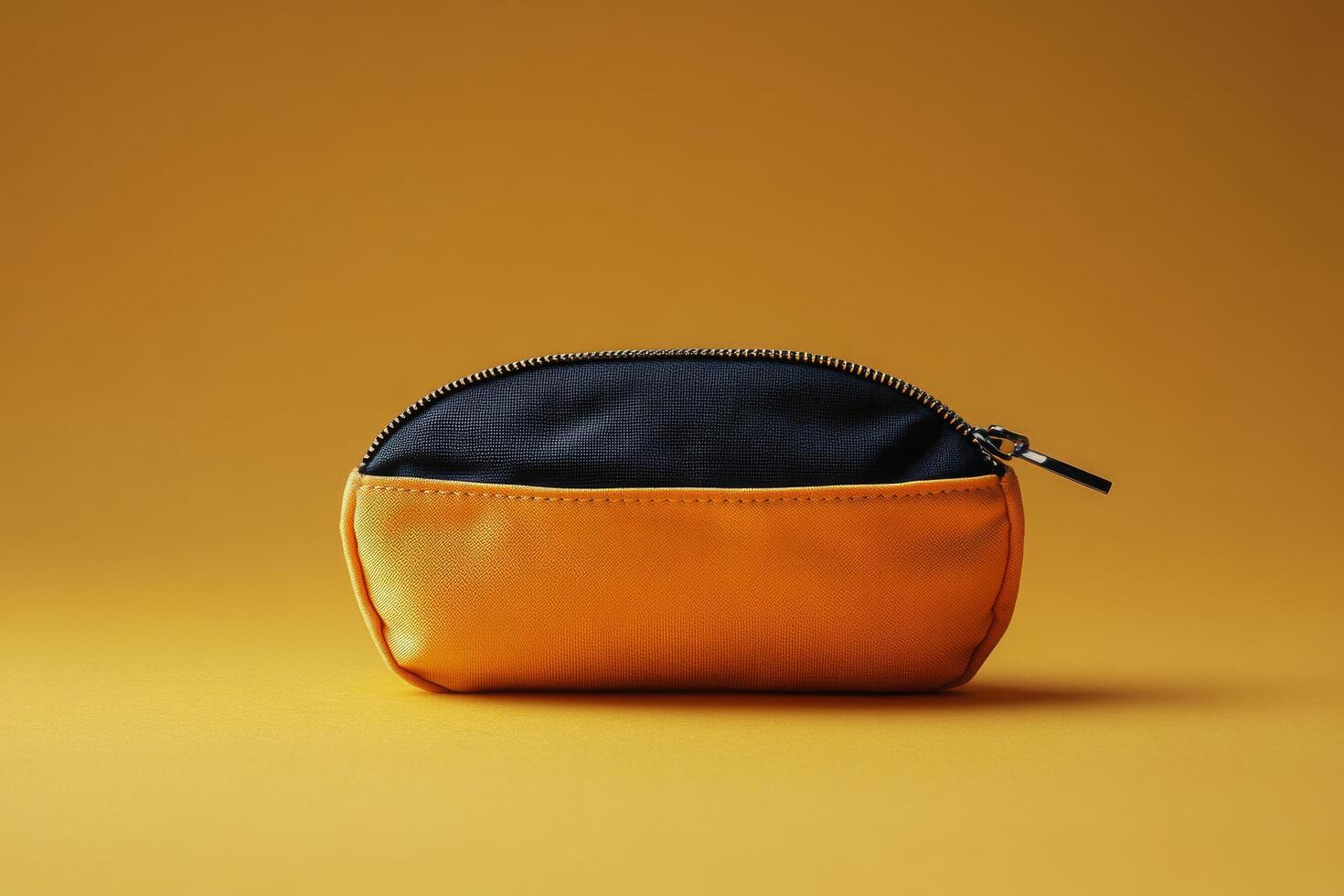 Stylish yellow fabric pouch on a vibrant yellow background showcasing modern design elements photo