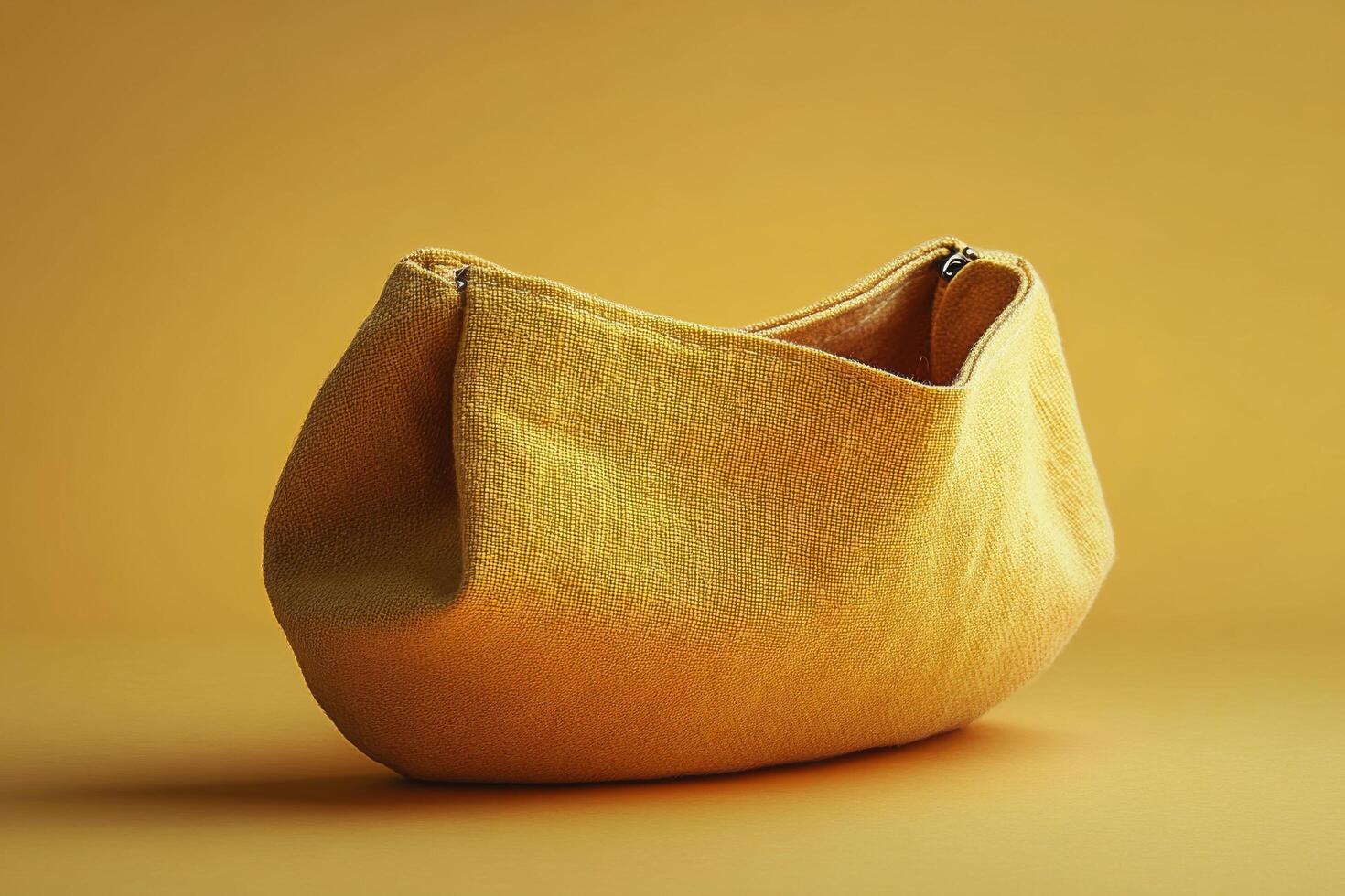 Stylish yellow fabric pouch on a vibrant yellow background showcasing modern design elements photo