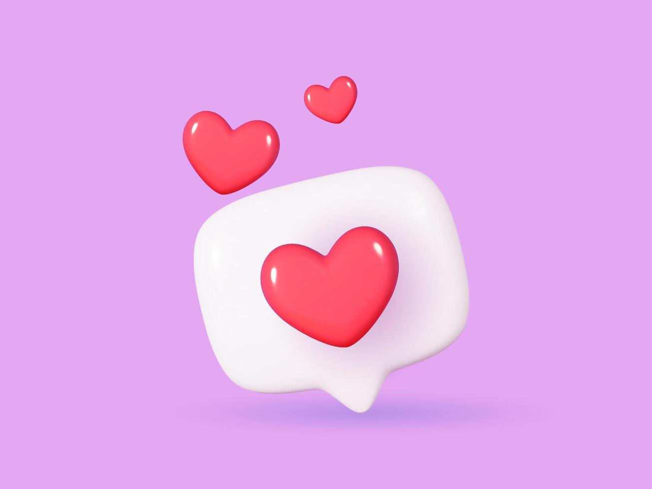 3D icon chat button with pink heart. Perfect for love themed designs. Realistic and isolated on purple background. vector