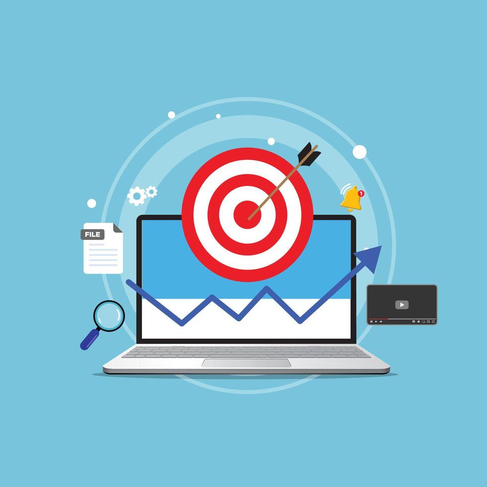en línea medios de comunicación, objetivo audiencia, digital marketing, plano diseño vector