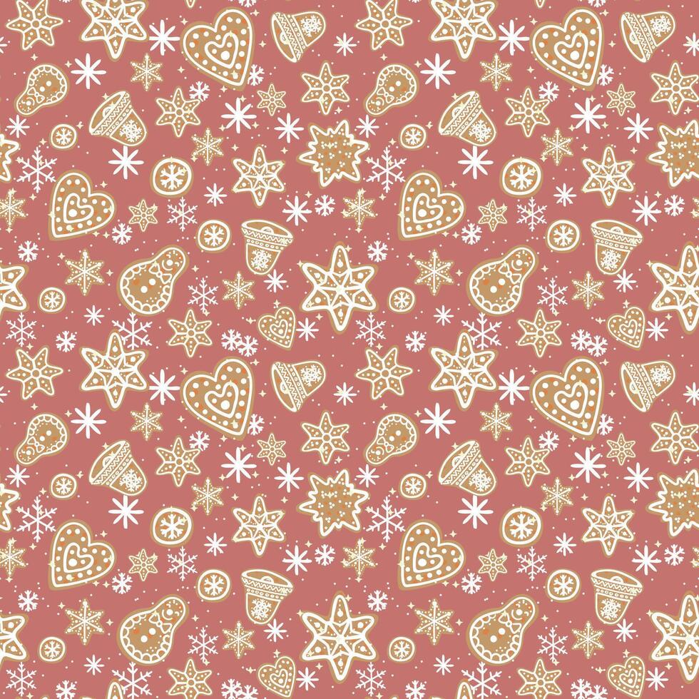 new year christmas pattern with cute elements on pink background vector