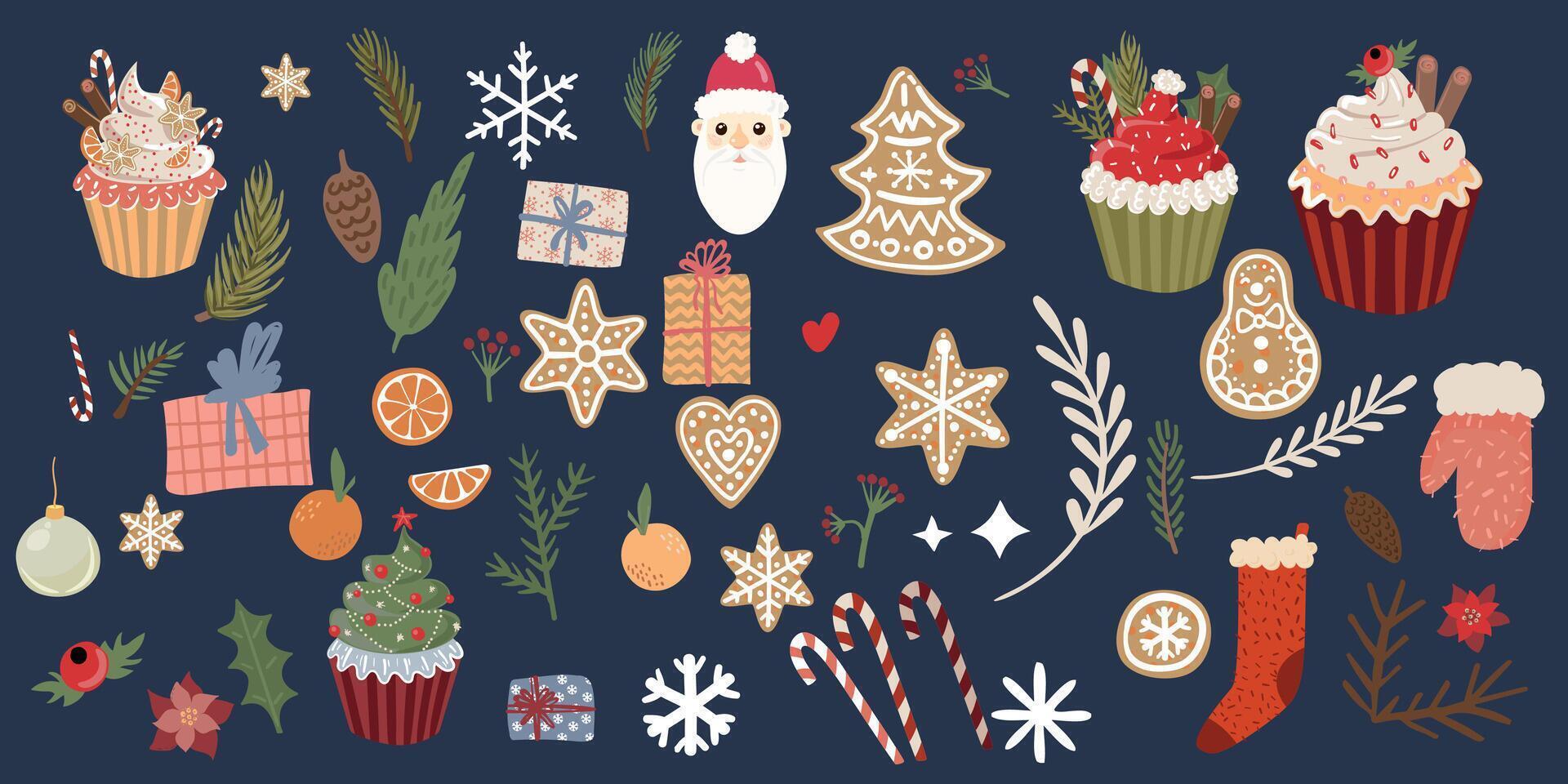 Big set of christmas and new year elements vector