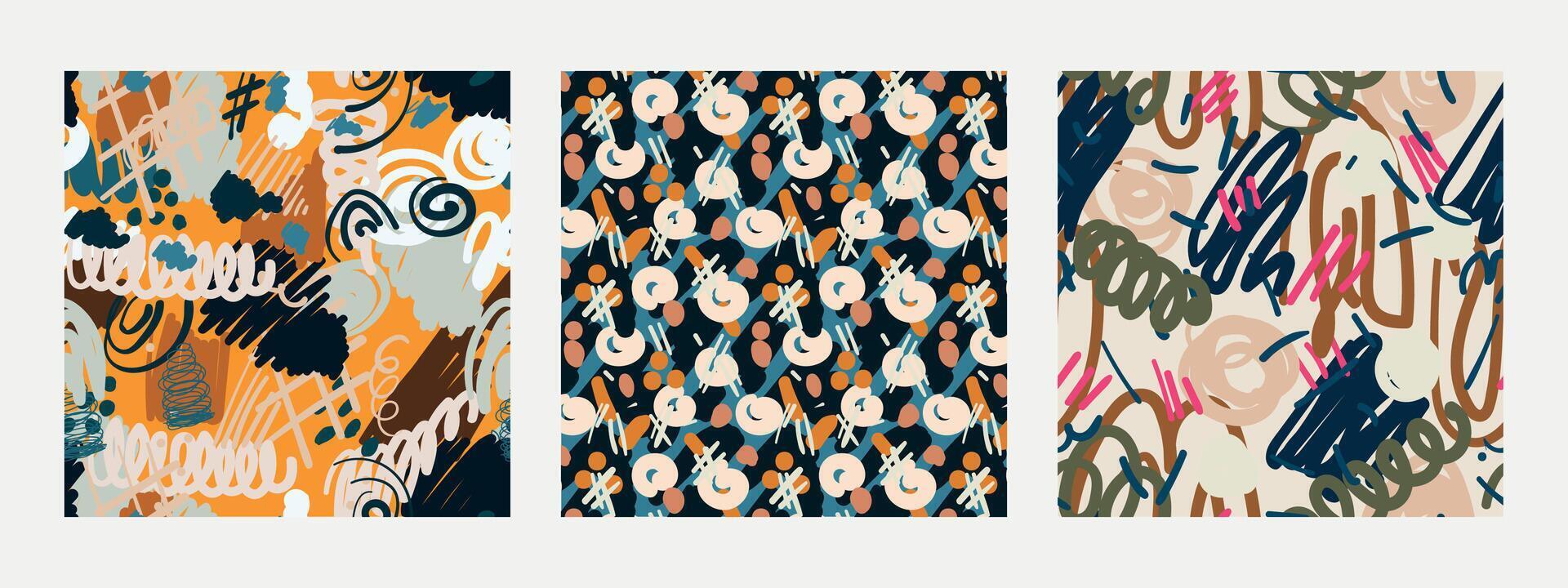 A colorful and dynamic pattern featuring abstract shapes, spots, and lines in a contemporary style. vector