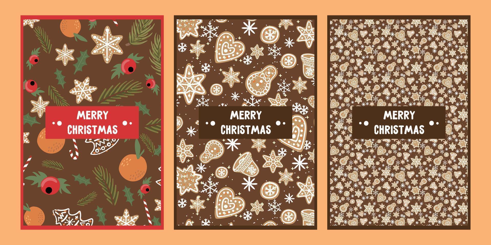 set of christmas and new year greeting card on brown backgrounds vector