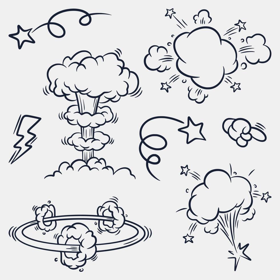 collection of hand drawn smoke cloud effects vector