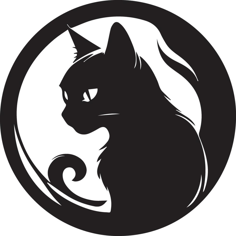 silhouette black cat icon logo design white background vector