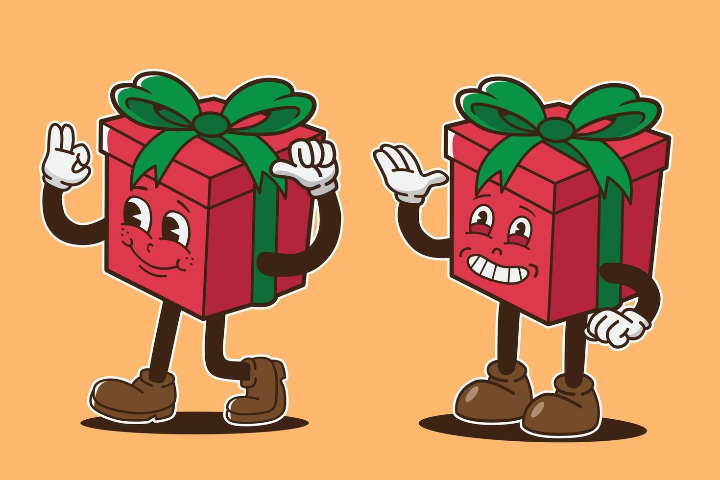 mascot character gift box with retro style, groovy style, set of vintage mascot gift box vector