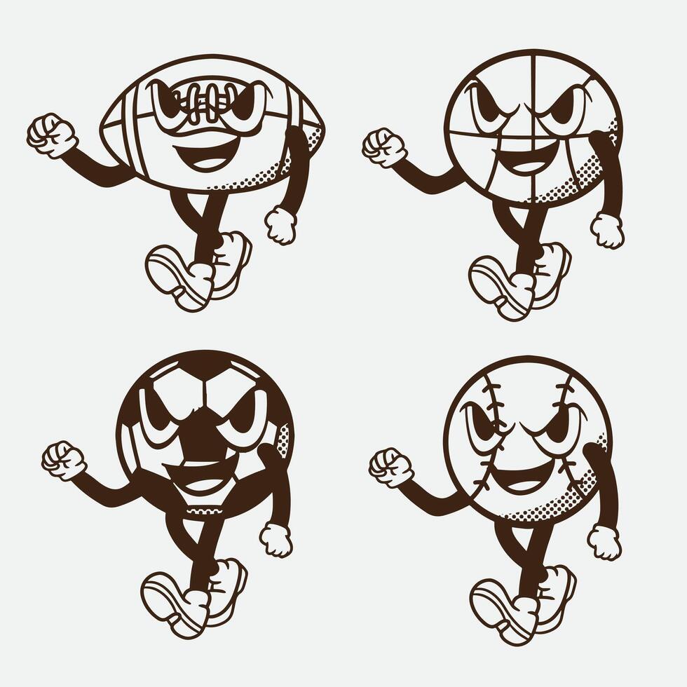set of sport retro good for mascot retro, groovy retro, mascot character, etc vector